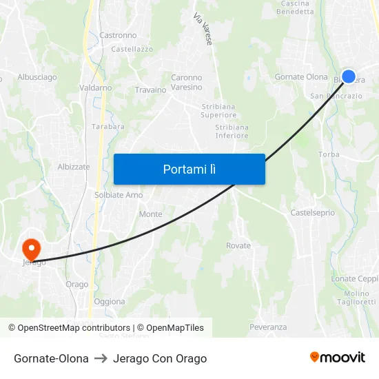 Gornate-Olona to Jerago Con Orago map