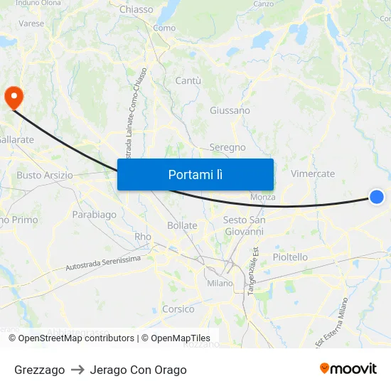 Grezzago to Jerago Con Orago map