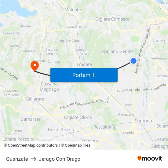 Guanzate to Jerago Con Orago map