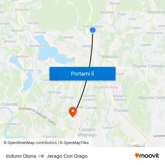 Induno Olona to Jerago Con Orago map