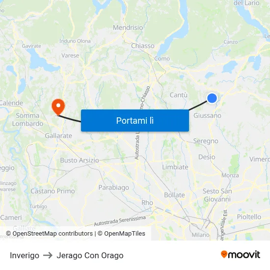 Inverigo to Jerago Con Orago map