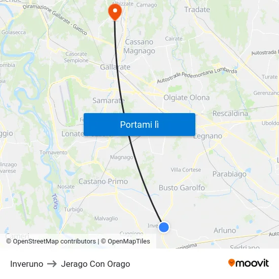 Inveruno to Jerago Con Orago map