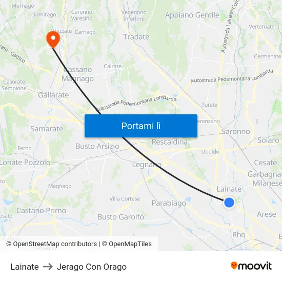 Lainate to Jerago Con Orago map