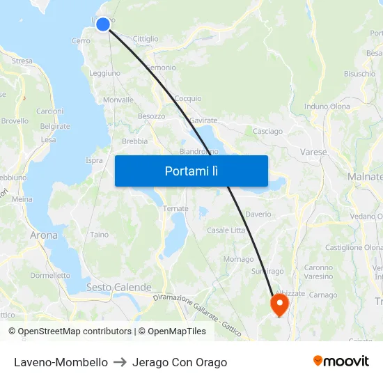 Laveno-Mombello to Jerago Con Orago map
