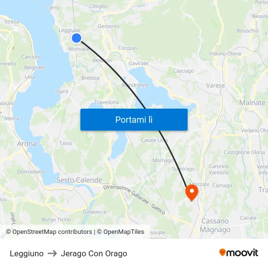 Leggiuno to Jerago Con Orago map