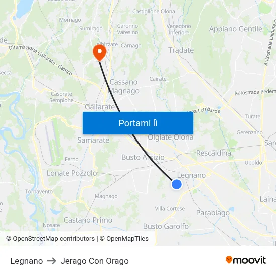 Legnano to Jerago Con Orago map