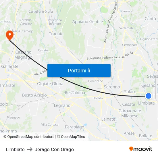 Limbiate to Jerago Con Orago map