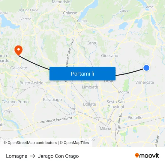Lomagna to Jerago Con Orago map