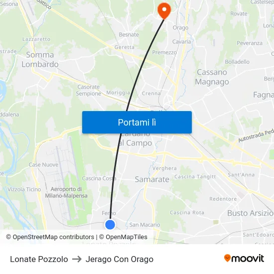 Lonate Pozzolo to Jerago Con Orago map