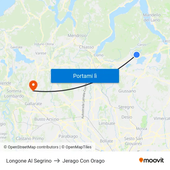Longone Al Segrino to Jerago Con Orago map