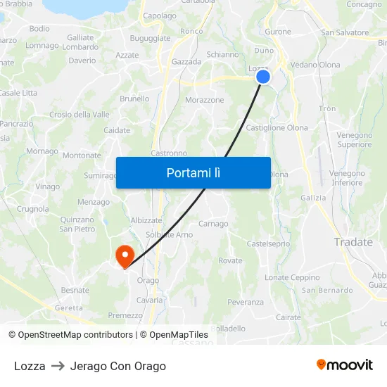 Lozza to Jerago Con Orago map