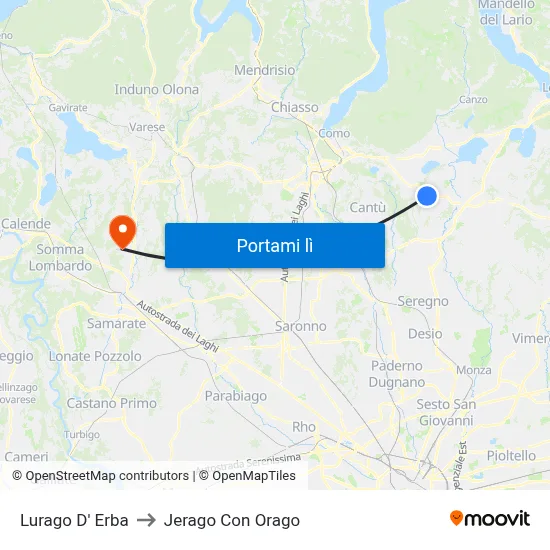 Lurago D' Erba to Jerago Con Orago map