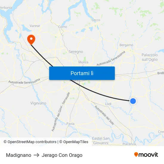 Madignano to Jerago Con Orago map