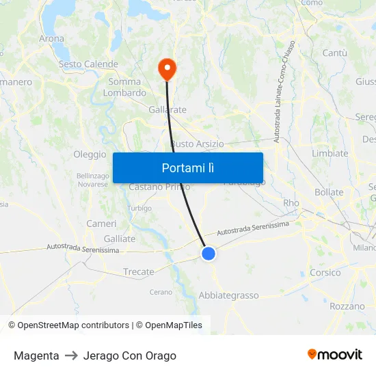 Magenta to Jerago Con Orago map