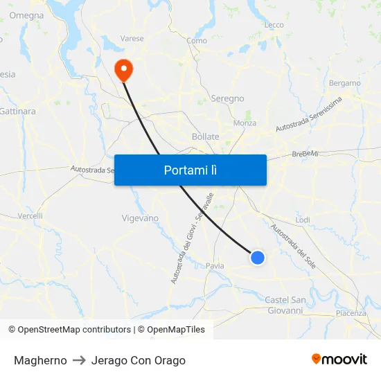 Magherno to Jerago Con Orago map