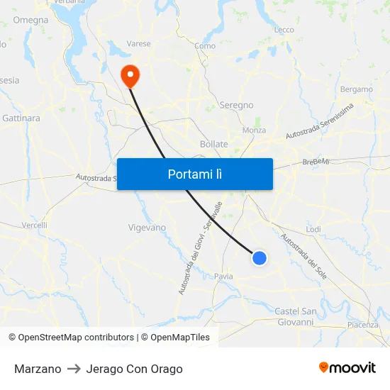 Marzano to Jerago Con Orago map