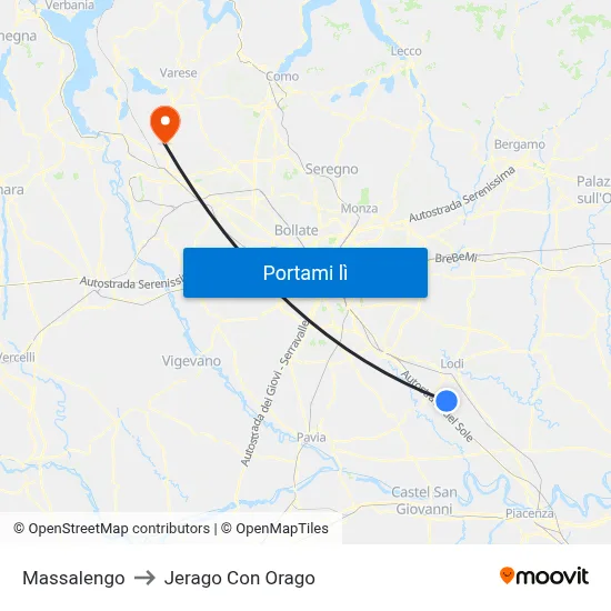 Massalengo to Jerago Con Orago map