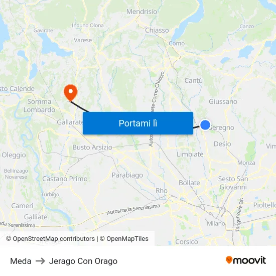 Meda to Jerago Con Orago map