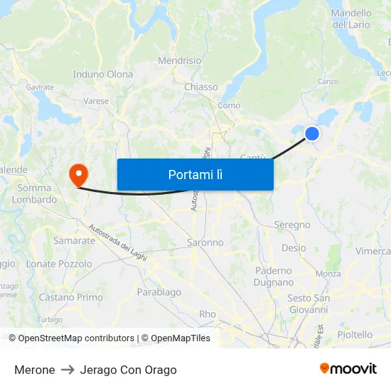 Merone to Jerago Con Orago map