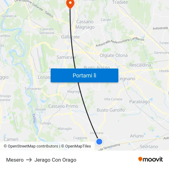 Mesero to Jerago Con Orago map