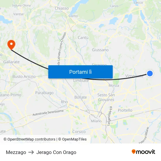 Mezzago to Jerago Con Orago map