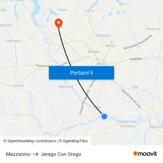 Mezzanino to Jerago Con Orago map