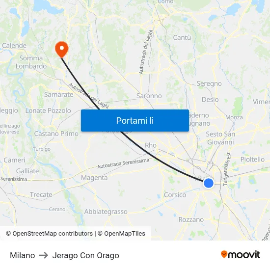 Milano to Jerago Con Orago map