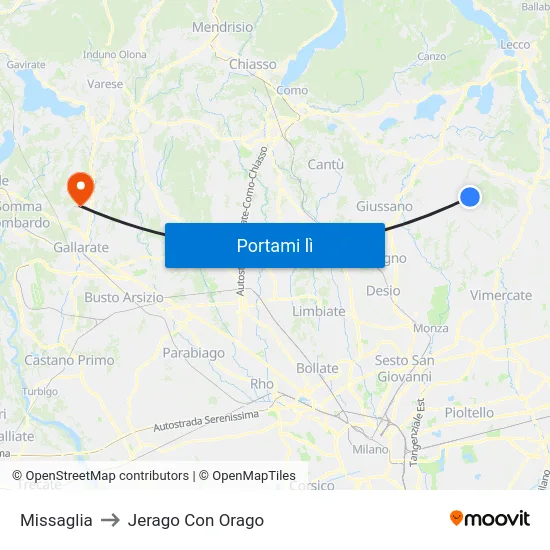 Missaglia to Jerago Con Orago map