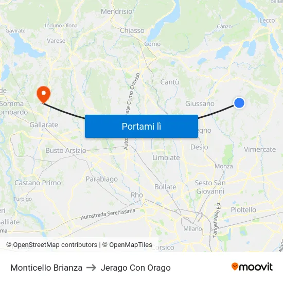 Monticello Brianza to Jerago Con Orago map