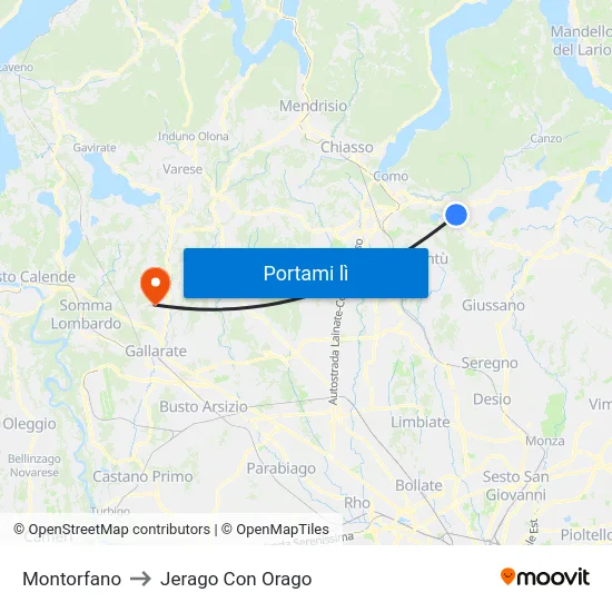 Montorfano to Jerago Con Orago map