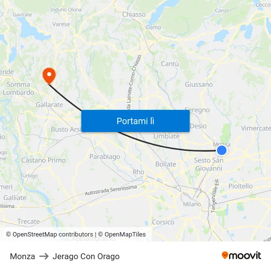 Monza to Jerago Con Orago map