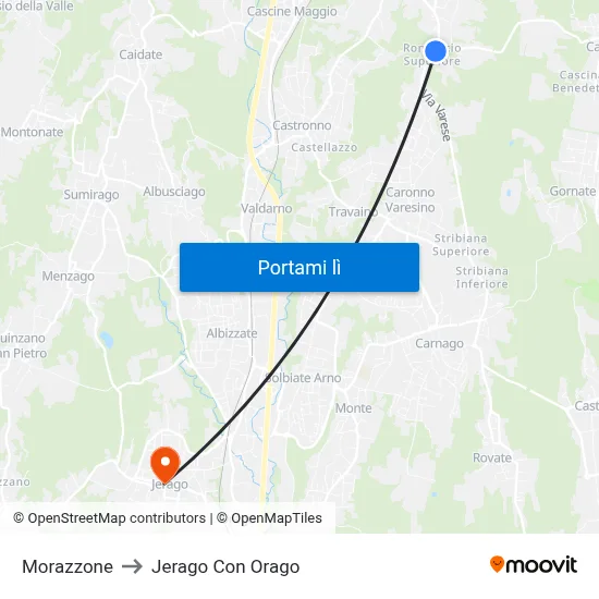 Morazzone to Jerago Con Orago map