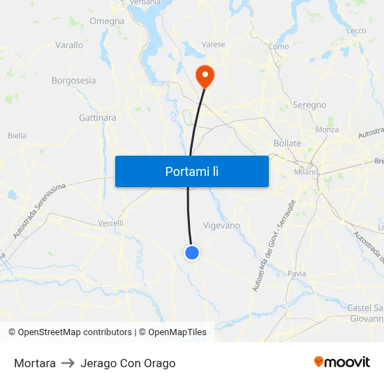 Mortara to Jerago Con Orago map