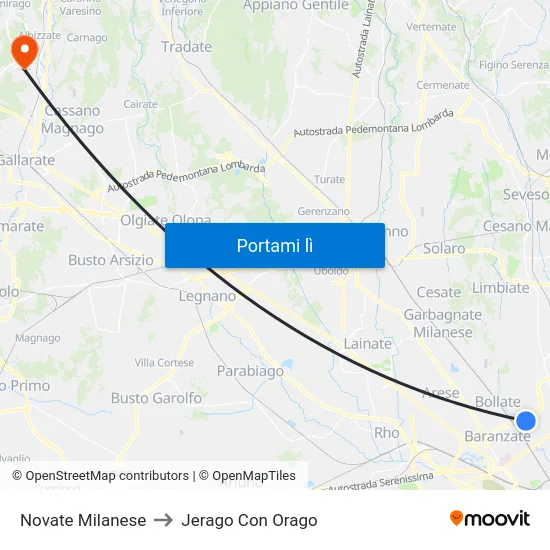 Novate Milanese to Jerago Con Orago map
