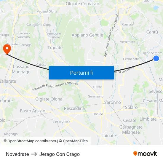 Novedrate to Jerago Con Orago map
