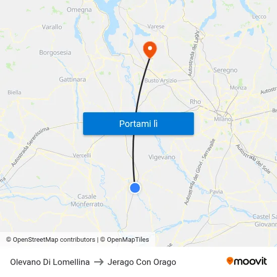 Olevano Di Lomellina to Jerago Con Orago map