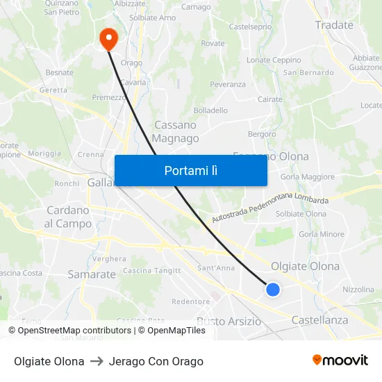 Olgiate Olona to Jerago Con Orago map