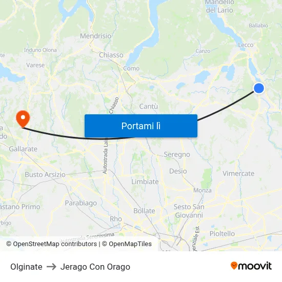 Olginate to Jerago Con Orago map
