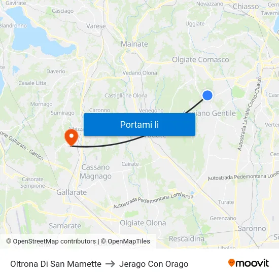 Oltrona Di San Mamette to Jerago Con Orago map