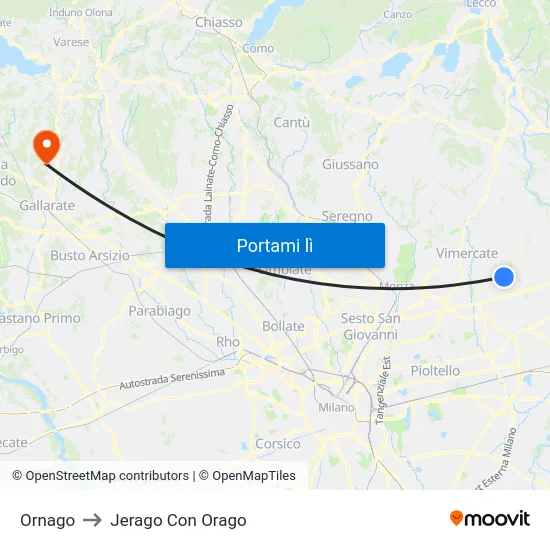 Ornago to Jerago Con Orago map