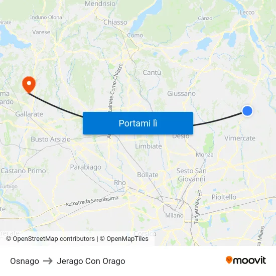 Osnago to Jerago Con Orago map