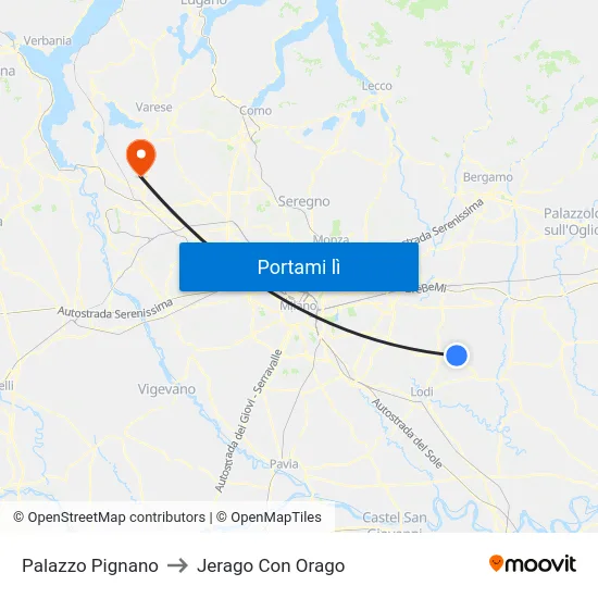 Palazzo Pignano to Jerago Con Orago map