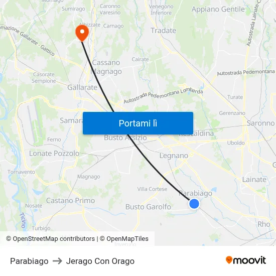 Parabiago to Jerago Con Orago map