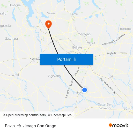 Pavia to Jerago Con Orago map