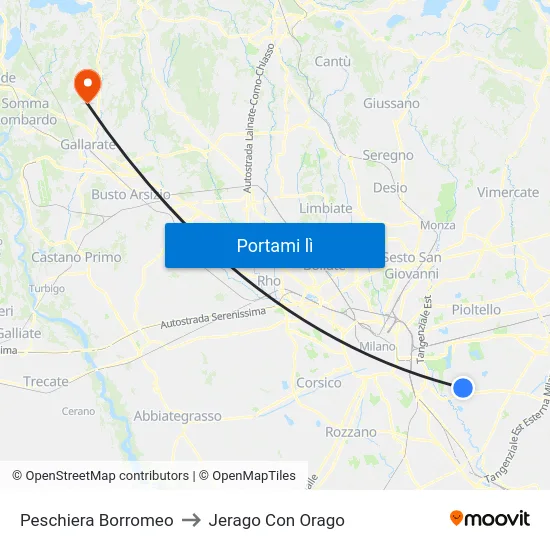 Peschiera Borromeo to Jerago Con Orago map