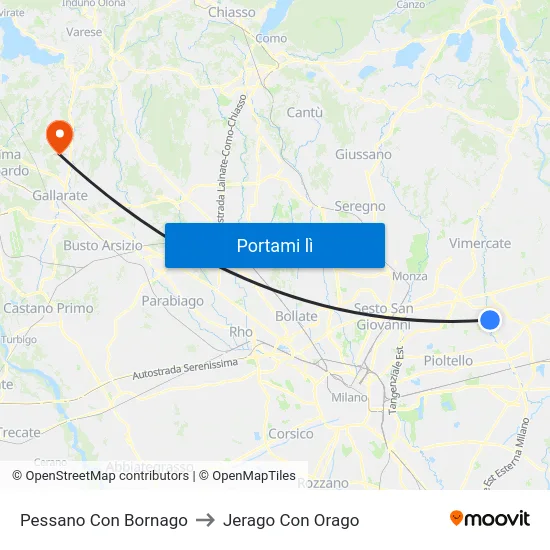 Pessano Con Bornago to Jerago Con Orago map