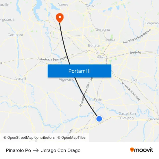 Pinarolo Po to Jerago Con Orago map