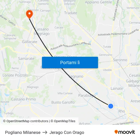 Pogliano Milanese to Jerago Con Orago map