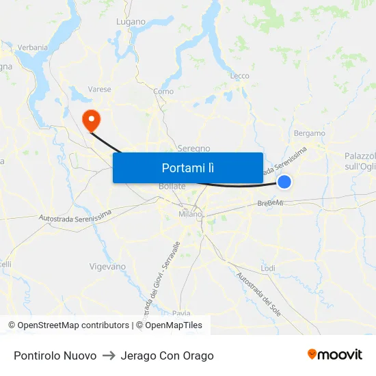 Pontirolo Nuovo to Jerago Con Orago map
