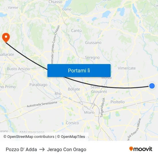 Pozzo D' Adda to Jerago Con Orago map
